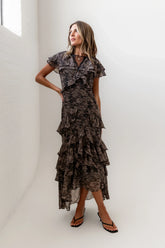 James Ruffle Maxi Dress In Grey