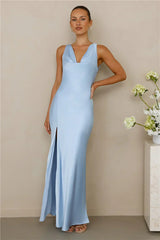 The Loretta Cowl Satin Maxi Dress Blue
