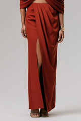 Zelina | Terracotta Mid-Rise Maxi Skirt With Split