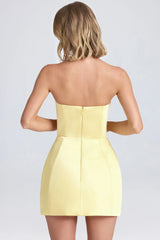 Bandeau Structured Tulip Mini Dress In Lemon Sherbet