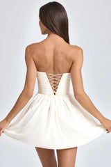 Bandeau Floral-Appliqué Corset Mini Dress In Ivory