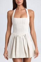 Halterneck Corset Micro Mini Dress In Ecru