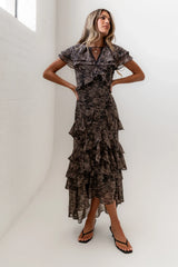 James Ruffle Maxi Dress In Grey