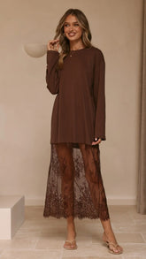 Kailey Lace Maxi Dress - Brown