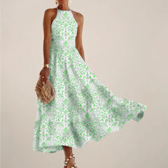 Women’S Printed Halter Neck Maxi Dress – A-Line Flowy Summer Dress