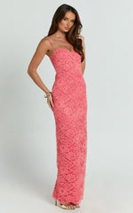 Carli Maxi Dress - Adjustable Strap Corset Bodycon Lace Dress In Watermelon