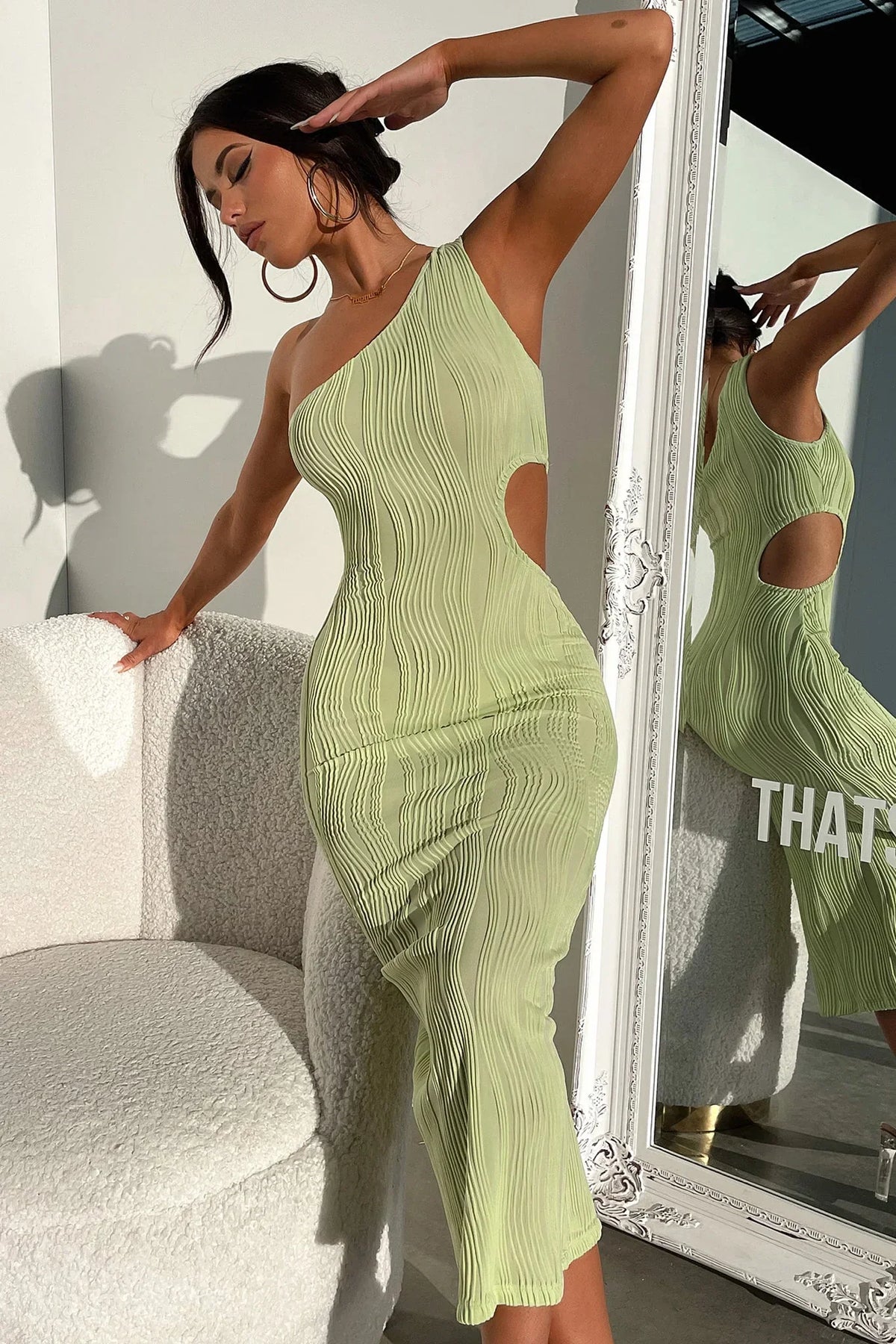 Trami One Shoulder Midi Dress - Green