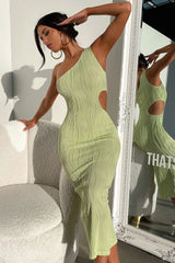 Trami One Shoulder Midi Dress - Green