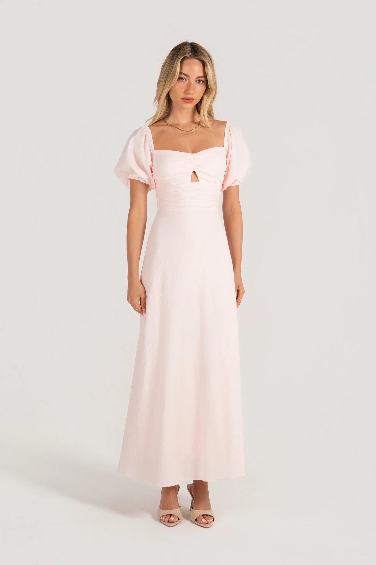 Felicia Soft Pink Puff Sleeve Maxi Dress