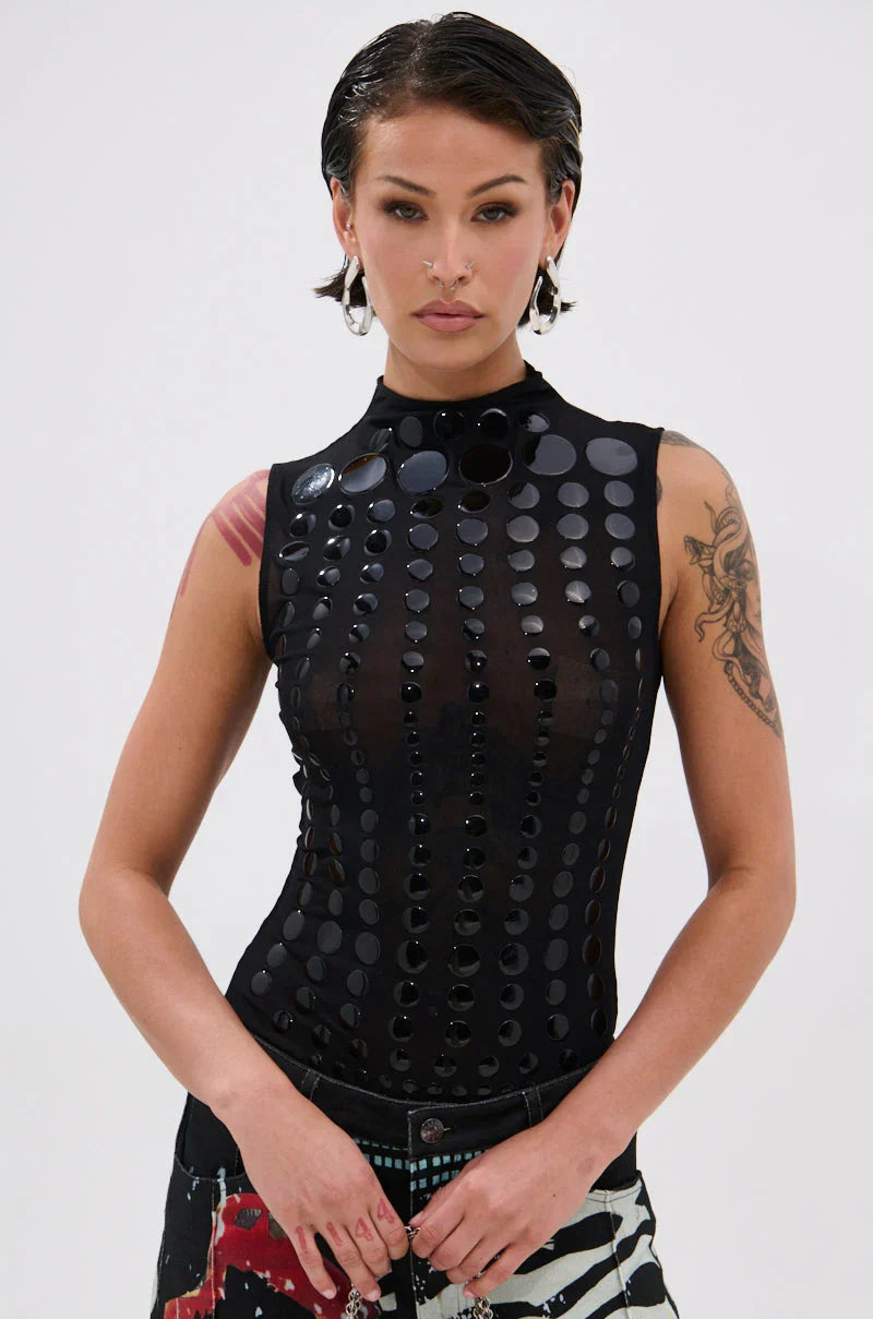 Not My Fault Sleeveless Bodysuit In Black