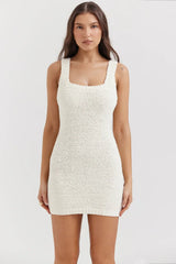 Zaira-Cream Chenille Knit Mini Dress