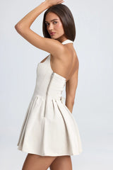 Halterneck Corset Micro Mini Dress In Ecru