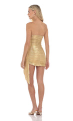 Metallic Corset Tassel Dress In Gold