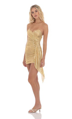 Metallic Corset Tassel Dress In Gold